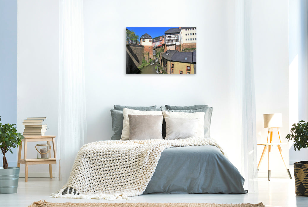 Premium textile canvas Premium textile canvas 120 cm x 80 cm across Saarburg - Located on the banks of the Saar 