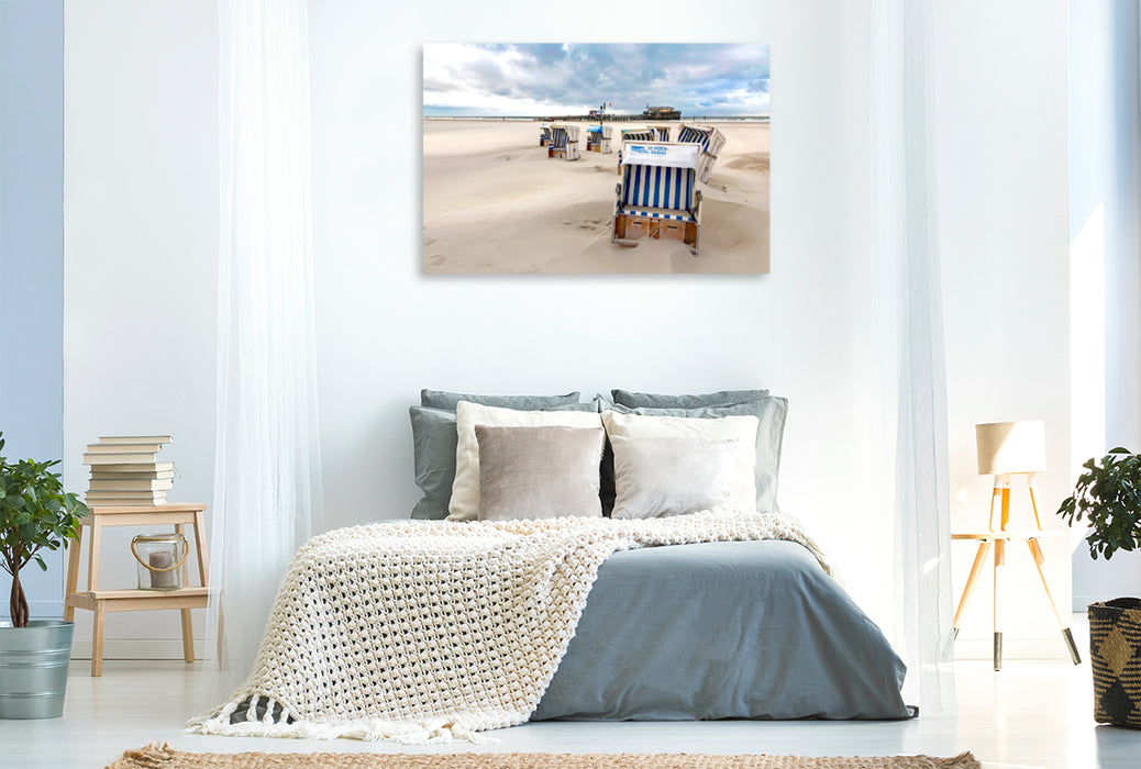 Premium textile canvas Premium textile canvas 120 cm x 80 cm across Beach chairs in the wind 