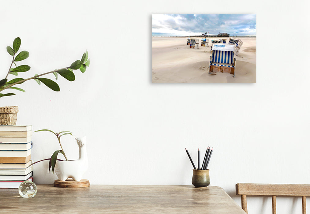 Premium textile canvas Premium textile canvas 120 cm x 80 cm across Beach chairs in the wind 