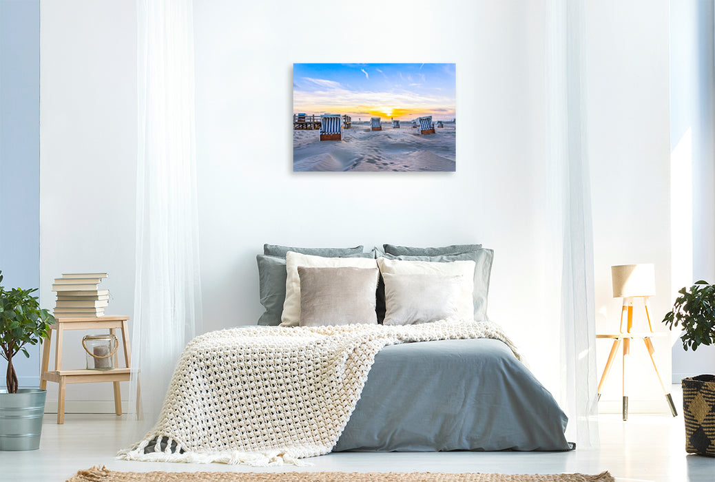 Premium textile canvas Premium textile canvas 120 cm x 80 cm landscape Sunset on the beach 