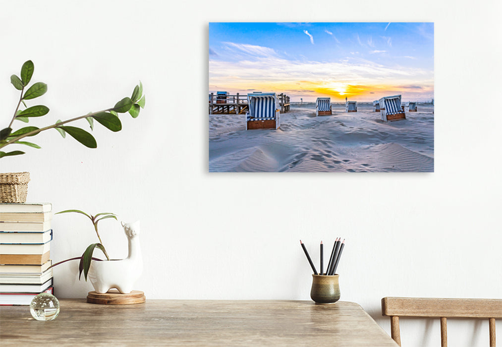 Premium textile canvas Premium textile canvas 120 cm x 80 cm landscape Sunset on the beach 