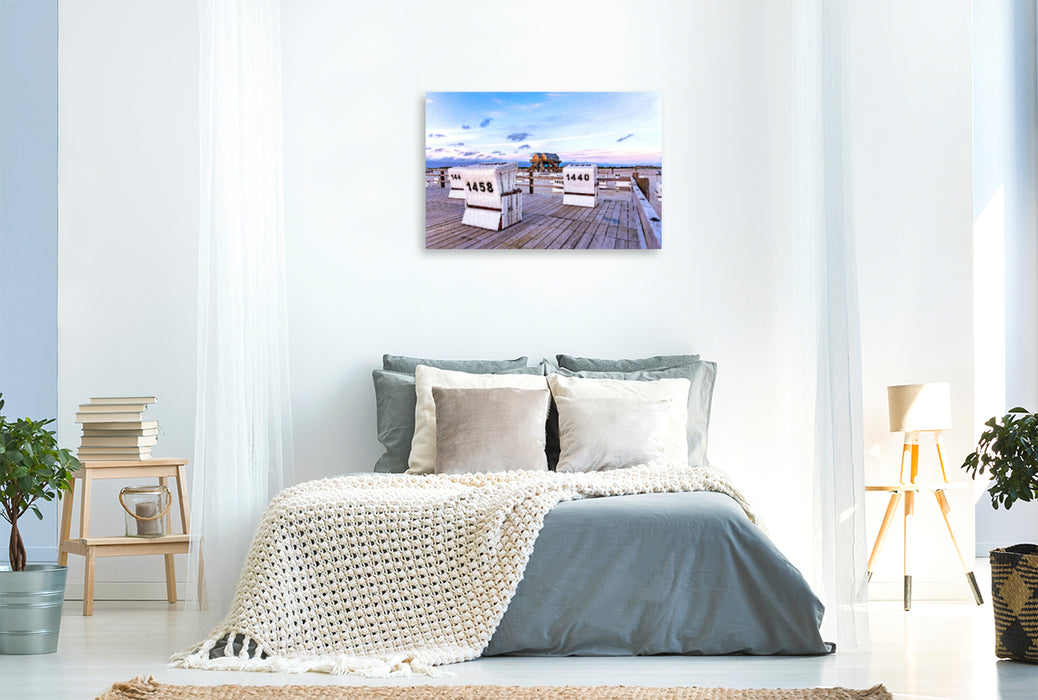 Premium textile canvas Premium textile canvas 120 cm x 80 cm landscape Beach of St. Peter-Ording in the blue hour 