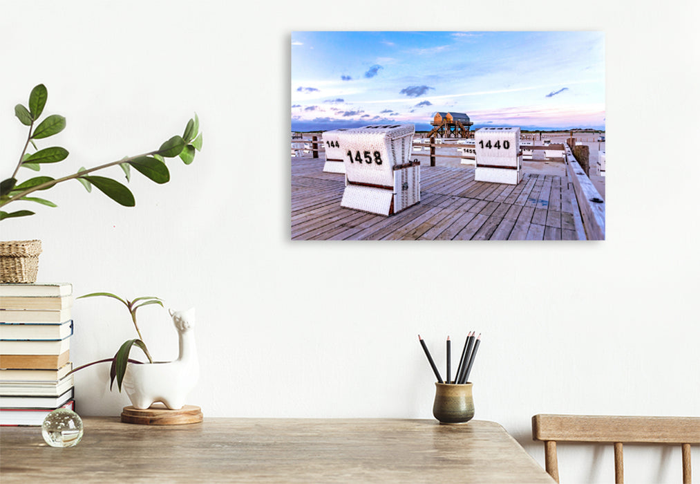 Premium textile canvas Premium textile canvas 120 cm x 80 cm landscape Beach of St. Peter-Ording in the blue hour 