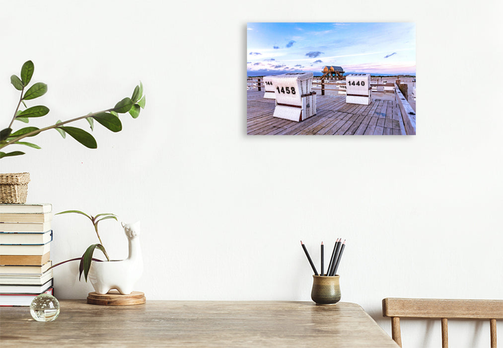 Premium textile canvas Premium textile canvas 120 cm x 80 cm landscape Beach of St. Peter-Ording in the blue hour 