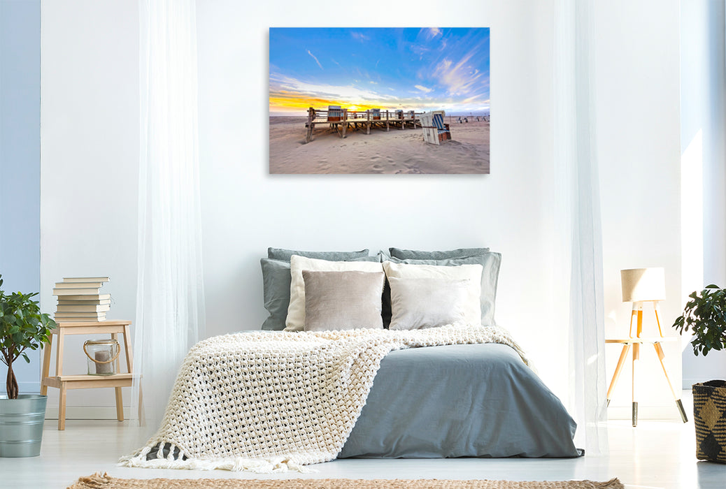 Premium textile canvas Premium textile canvas 120 cm x 80 cm landscape Sunset on the beach 