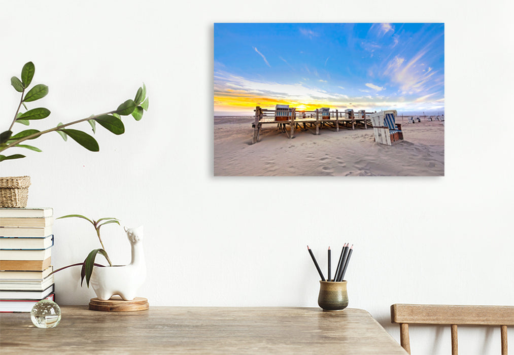 Premium textile canvas Premium textile canvas 120 cm x 80 cm landscape Sunset on the beach 