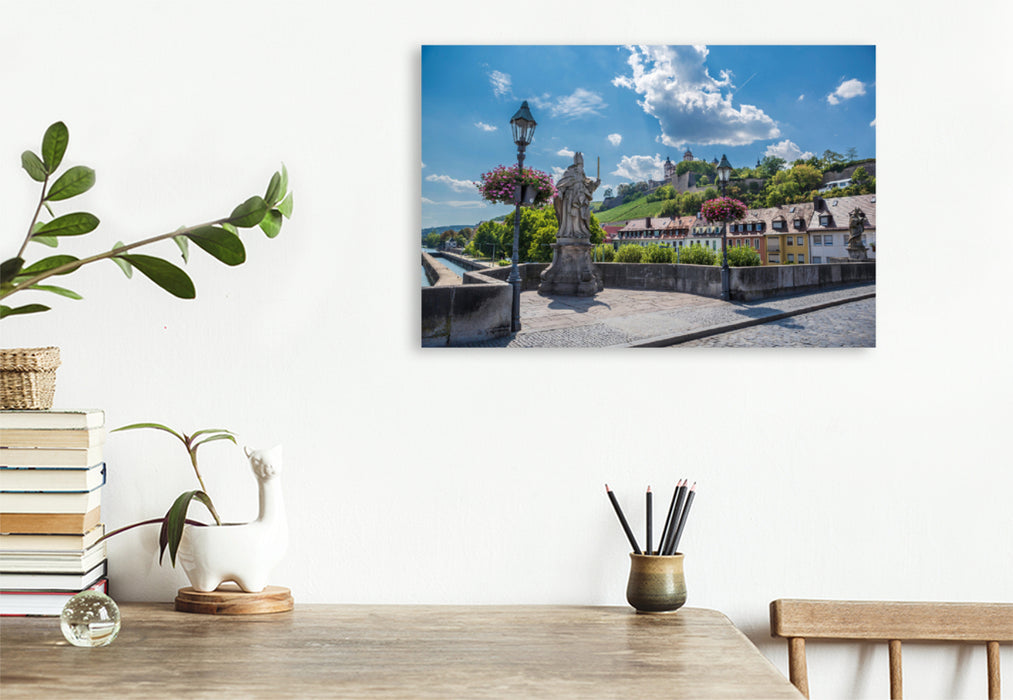 Premium textile canvas Premium textile canvas 120 cm x 80 cm across Old Main Bridge with a view of Marienberg Fortress 