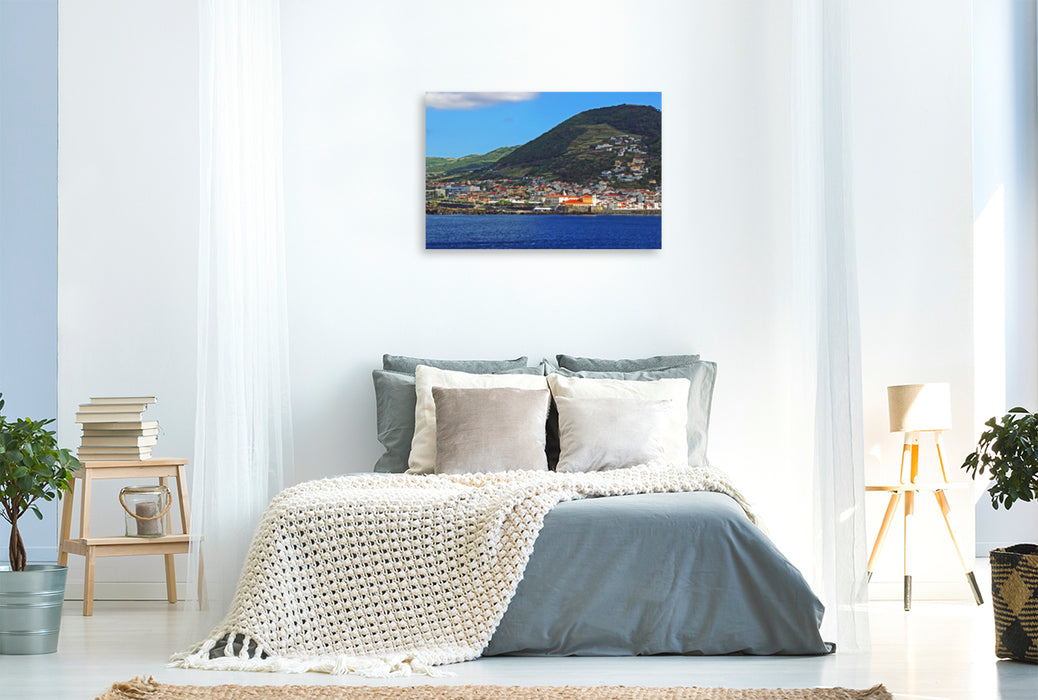 Premium textile canvas Premium textile canvas 120 cm x 80 cm across Velas at the foot of the Pico dos Louros on the Azores island of Sao Jorge 