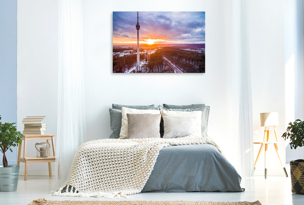 Premium textile canvas Premium textile canvas 120 cm x 80 cm landscape TV tower Stuttgart 