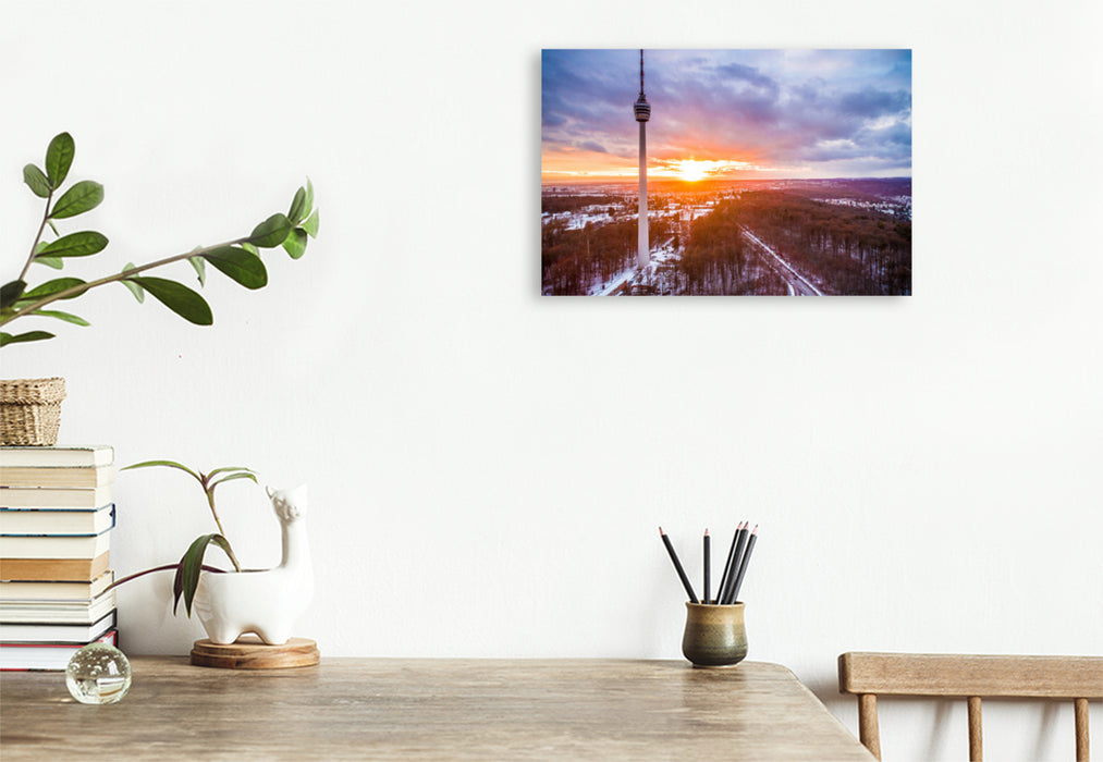 Premium textile canvas Premium textile canvas 120 cm x 80 cm landscape TV tower Stuttgart 