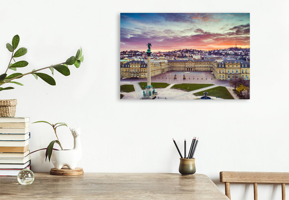 Premium textile canvas Premium textile canvas 120 cm x 80 cm landscape New Stuttgart Palace with Palace Square 