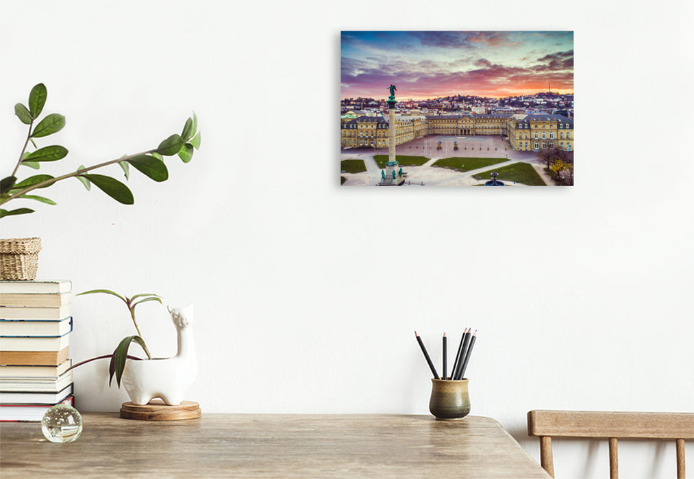 Premium textile canvas Premium textile canvas 120 cm x 80 cm landscape New Stuttgart Palace with Palace Square 