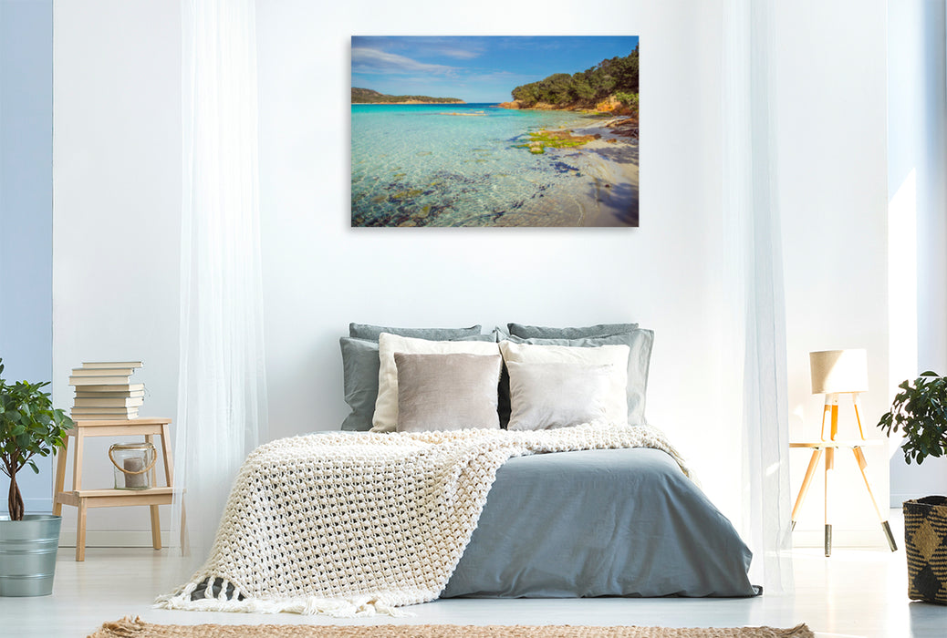 Premium textile canvas Premium textile canvas 120 cm x 80 cm landscape Corsica - Plage de Rondinara 
