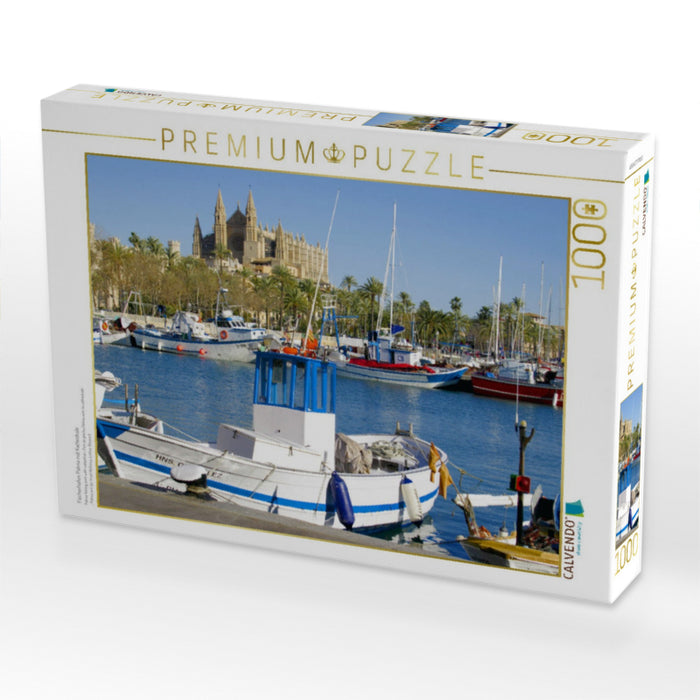 Fischerhafen Palma mit Kathedrale - CALVENDO Foto-Puzzle'