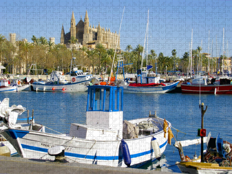 Fischerhafen Palma mit Kathedrale - CALVENDO Foto-Puzzle'