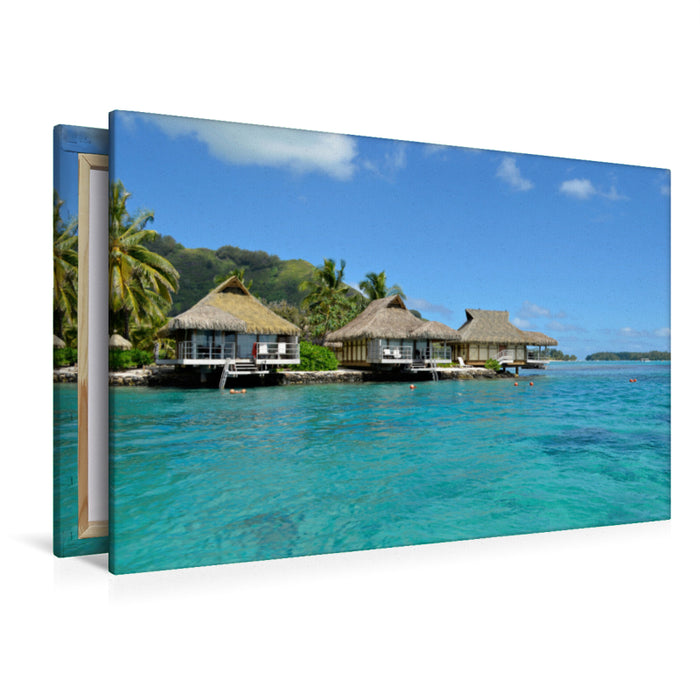 Toile textile premium Toile textile premium 120 cm x 80 cm paysage bungalows de vacances polynésiens 