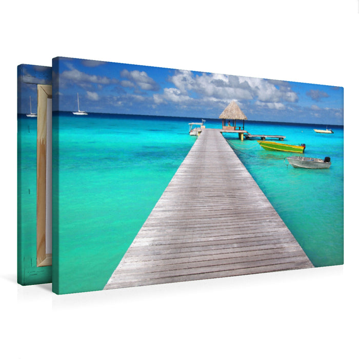 Premium Textil-Leinwand Anlegestelle mit Booten