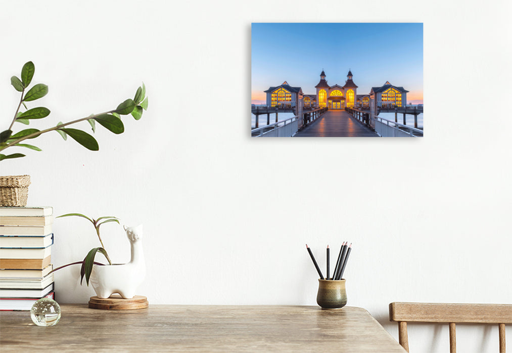 Premium textile canvas Premium textile canvas 120 cm x 80 cm landscape Sellin. Pier in the evening light. 