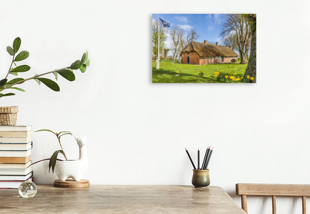 Premium textile canvas Premium textile canvas 120 cm x 80 cm landscape Old Frisian house in Keitum on Sylt 