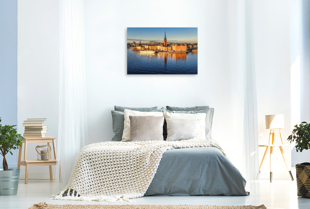 Premium Textil-Leinwand Premium Textil-Leinwand 120 cm x 80 cm quer Blick auf die Altstadt Gamla Stan in Stockholm, Schweden