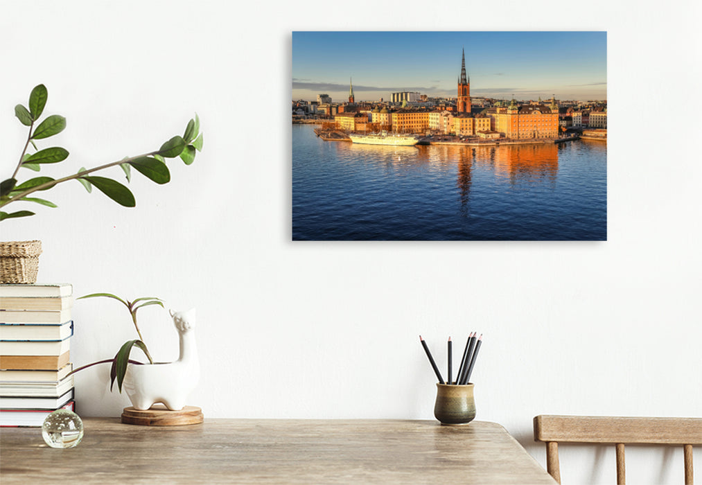 Premium Textil-Leinwand Premium Textil-Leinwand 120 cm x 80 cm quer Blick auf die Altstadt Gamla Stan in Stockholm, Schweden