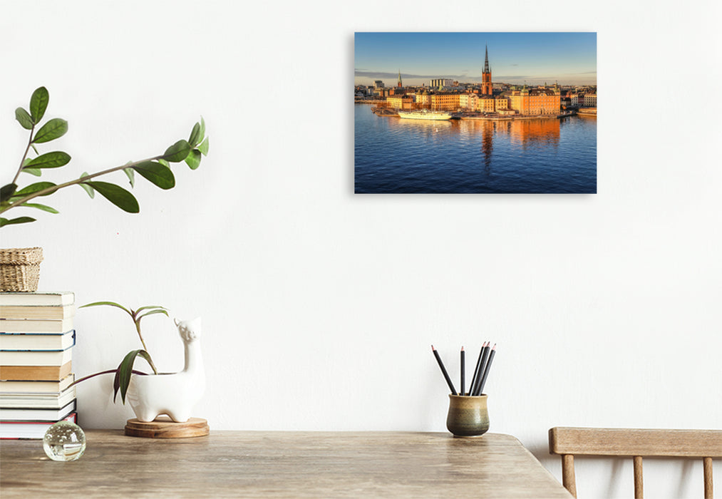 Premium Textil-Leinwand Premium Textil-Leinwand 120 cm x 80 cm quer Blick auf die Altstadt Gamla Stan in Stockholm, Schweden