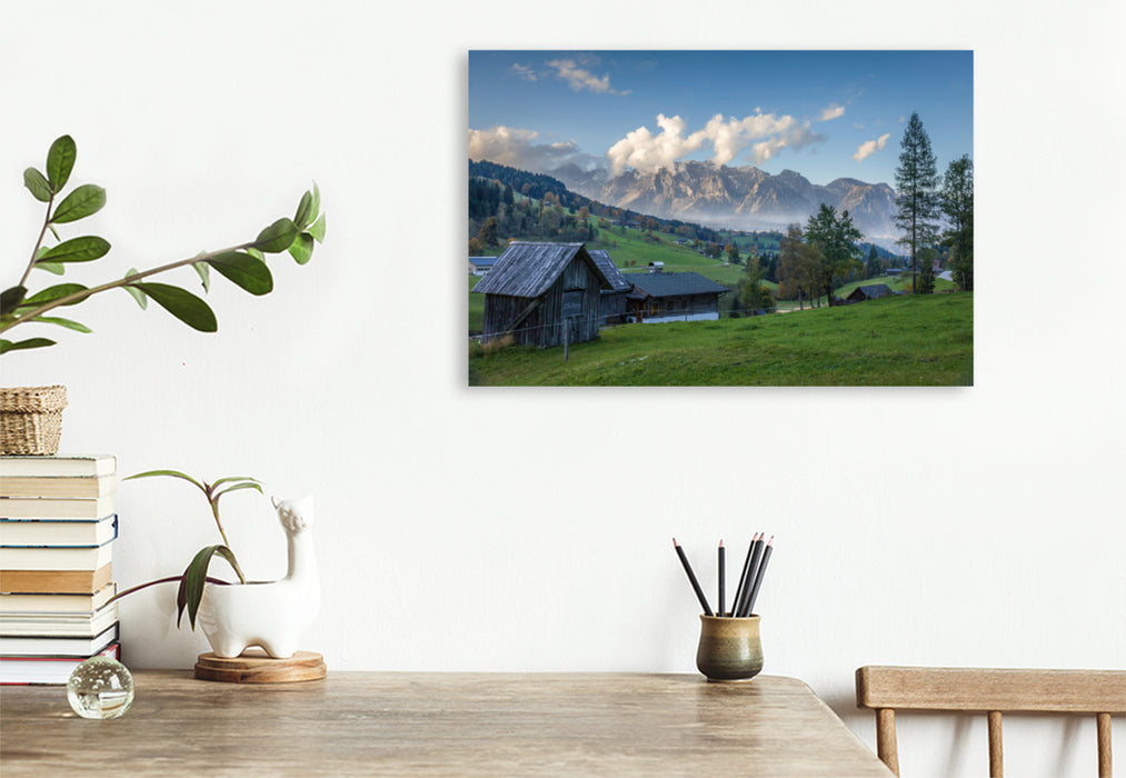 Toile textile premium Toile textile premium 120 cm x 80 cm vue paysage de Schladming au massif du Dachstein 