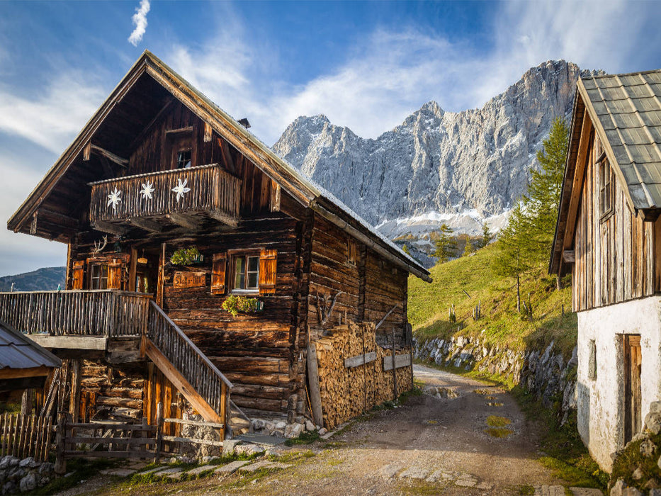 Alte Hütte auf der Neustattalm (1.530 m) vor der Dachstein-Südwand - CALVENDO Foto-Puzzle'