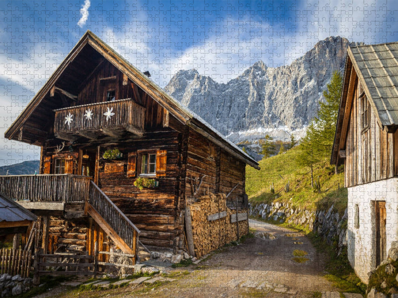Alte Hütte auf der Neustattalm (1.530 m) vor der Dachstein-Südwand - CALVENDO Foto-Puzzle'