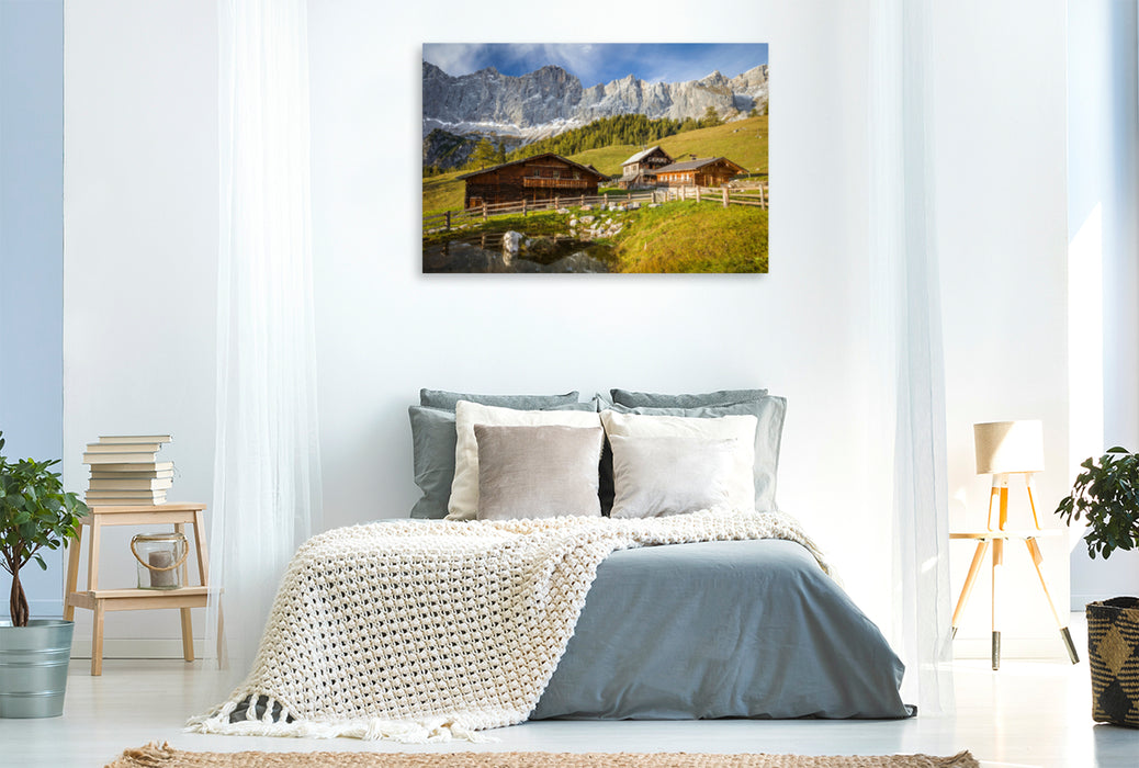 Premium textile canvas Premium textile canvas 120 cm x 80 cm across Neustattalm (1,530 m) in front of the Dachstein south face 
