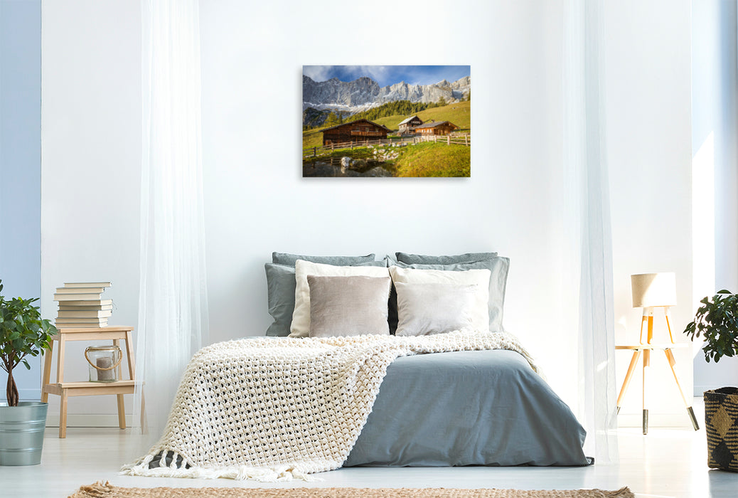 Premium textile canvas Premium textile canvas 120 cm x 80 cm across Neustattalm (1,530 m) in front of the Dachstein south face 