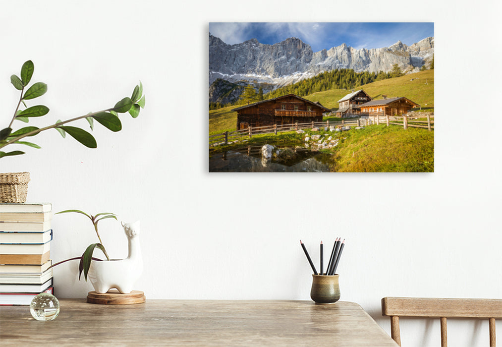 Premium textile canvas Premium textile canvas 120 cm x 80 cm across Neustattalm (1,530 m) in front of the Dachstein south face 