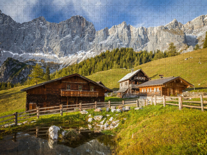 Neustattalm (1.530 m) vor der Dachstein-Südwand - CALVENDO Foto-Puzzle'