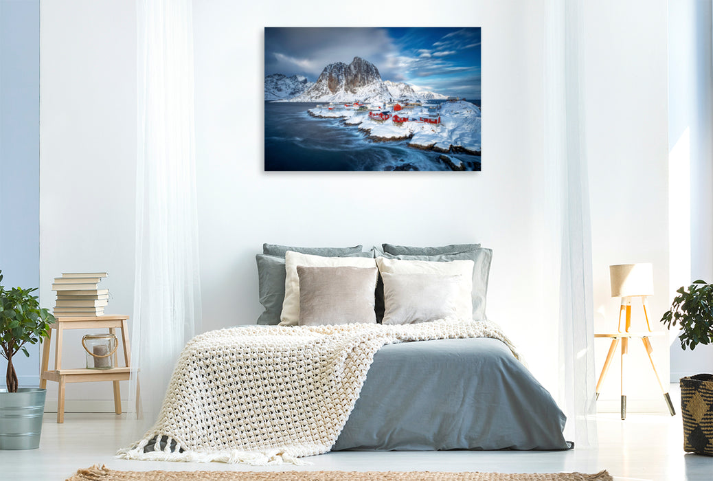 Premium Textil-Leinwand Premium Textil-Leinwand 120 cm x 80 cm quer Hamnøy auf den Lofoten nach einem Wintersturm