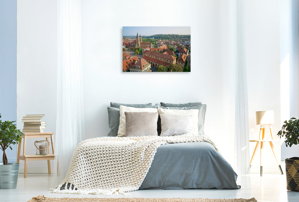 Premium Textil-Leinwand Premium Textil-Leinwand 120 cm x 80 cm quer Panoramablick vom Turm der Frauenkirche, ein Motiv aus dem Kalender Esslingen von oben und von unten