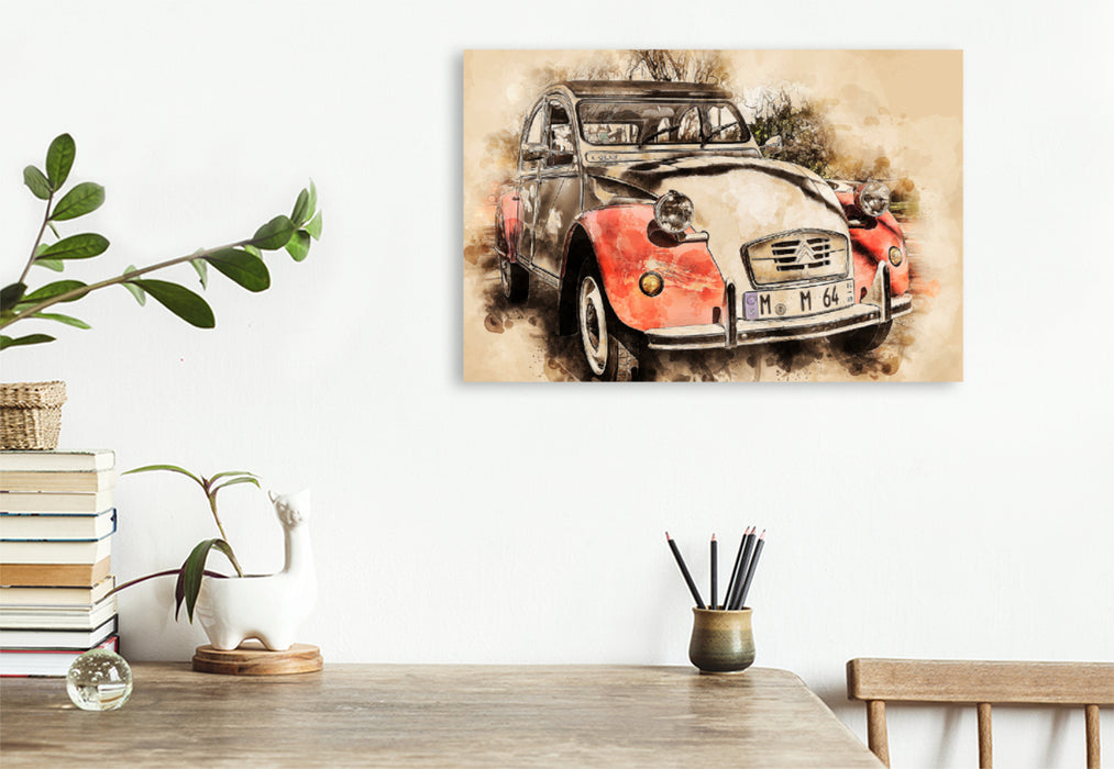 Premium Textil-Leinwand Premium Textil-Leinwand 90 cm x 60 cm quer Ein Motiv aus dem Kalender Die Ente, Deux Chevaux, 2CV