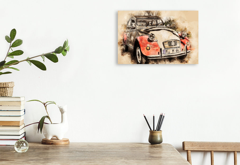 Premium Textil-Leinwand Premium Textil-Leinwand 90 cm x 60 cm quer Ein Motiv aus dem Kalender Die Ente, Deux Chevaux, 2CV