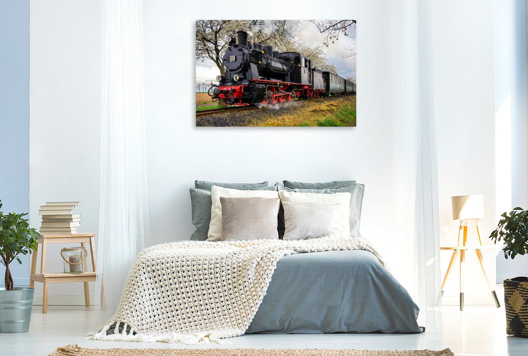 Premium textile canvas Premium textile canvas 120 cm x 80 cm across The Easter train 