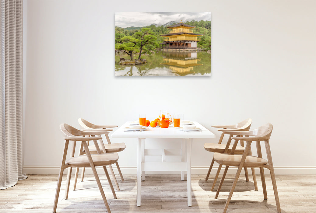 Premium Textil-Leinwand Premium Textil-Leinwand 120 cm x 80 cm quer Goldener Pavillon Tempel: Kinkaku-ji Kyoto