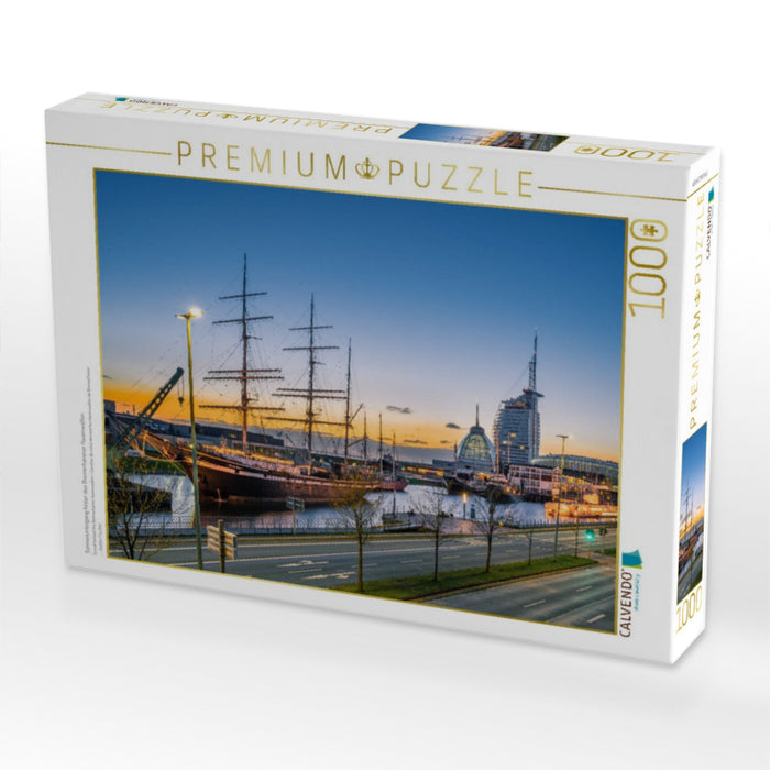 Sonnenuntergang hinter den Bremerhavener Havenwelten - CALVENDO Foto-Puzzle'