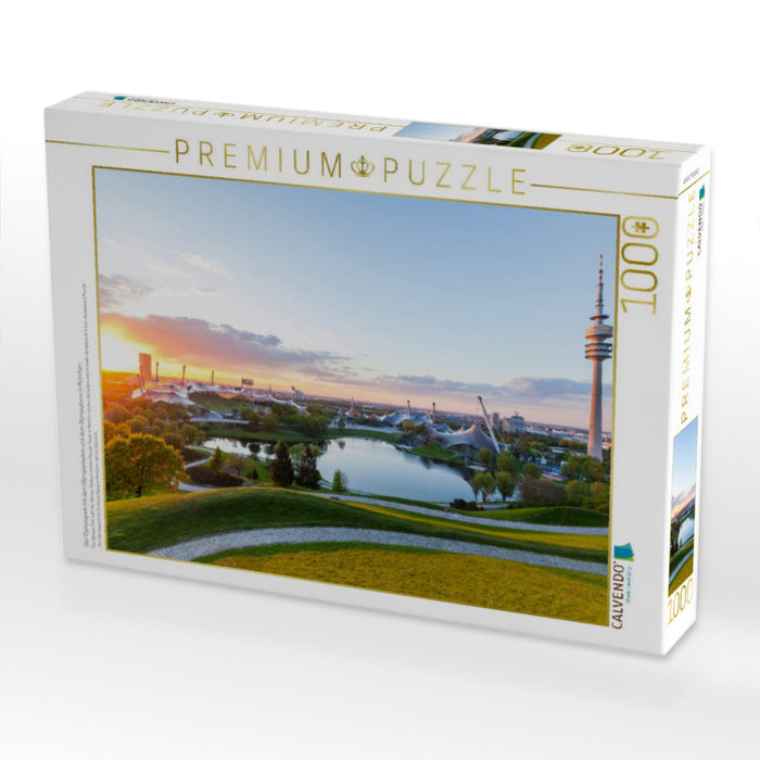 Der Olympiapark mit dem Olympiastadion und dem Olympiaturm in München - CALVENDO Foto-Puzzle'