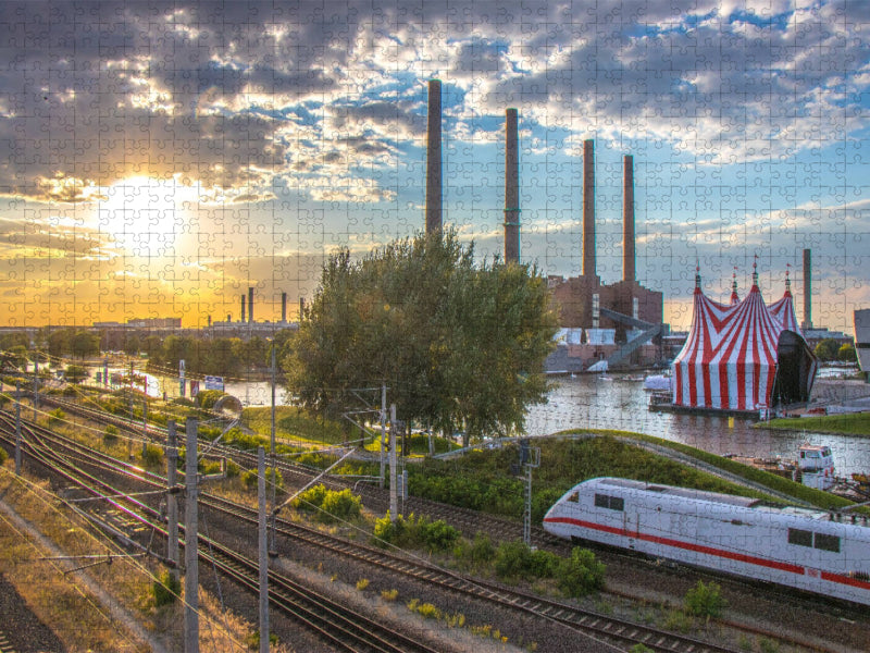 Blick von der Stadtbrücke Wolfsburg - CALVENDO Foto-Puzzle'