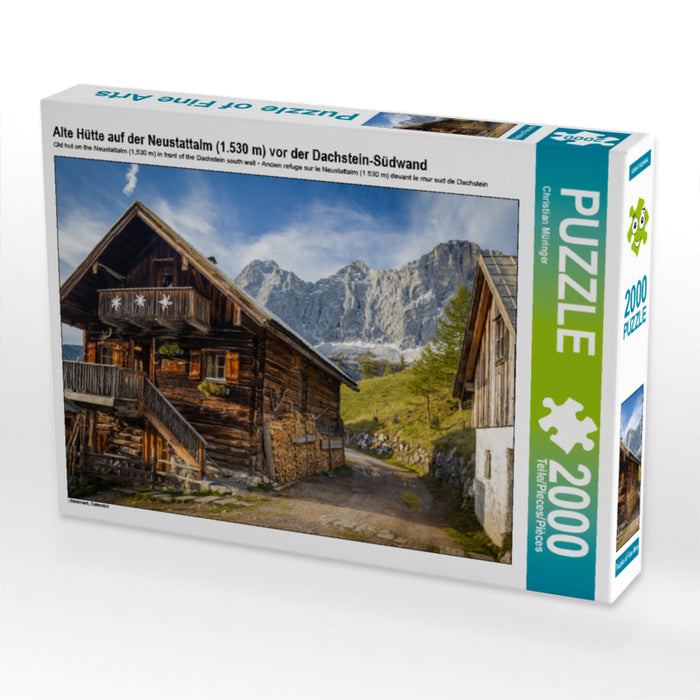 Alte Hütte auf der Neustattalm (1.530 m) vor der Dachstein-Südwand 2000 Teile Puzzle quer - CALVENDO Foto-Puzzle'