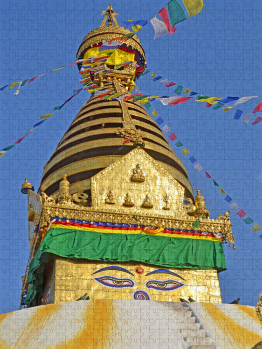 Der obere Teil des berühmten Stupa von Swayambhunath im Westen von Kathmandu - CALVENDO Foto-Puzzle'