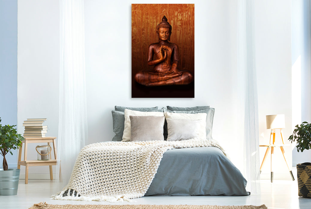 Premium Textil-Leinwand Premium Textil-Leinwand 80 cm x 120 cm  hoch Buddhistischer Mönch im Lotussitz