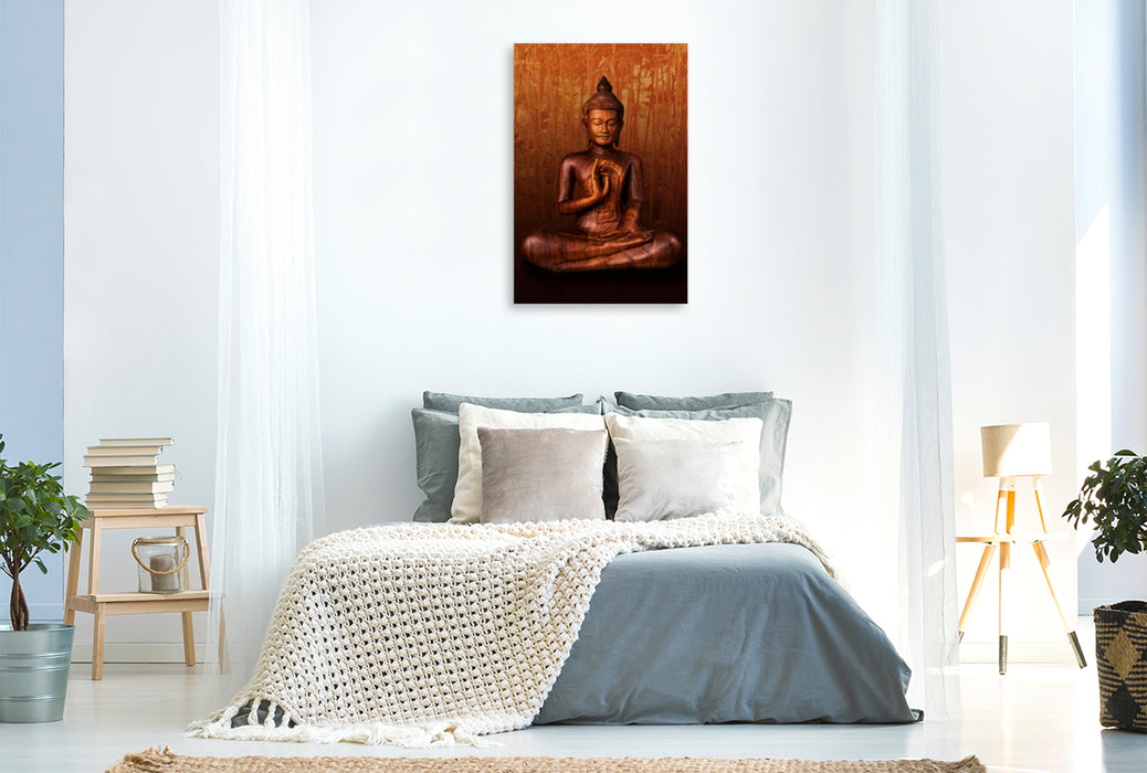 Toile textile premium Toile textile premium 80 cm x 120 cm de haut Moine bouddhiste en position du lotus 