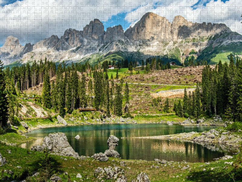 Karersee mit Rosengartengruppe in den Dolomiten - CALVENDO Foto-Puzzle'