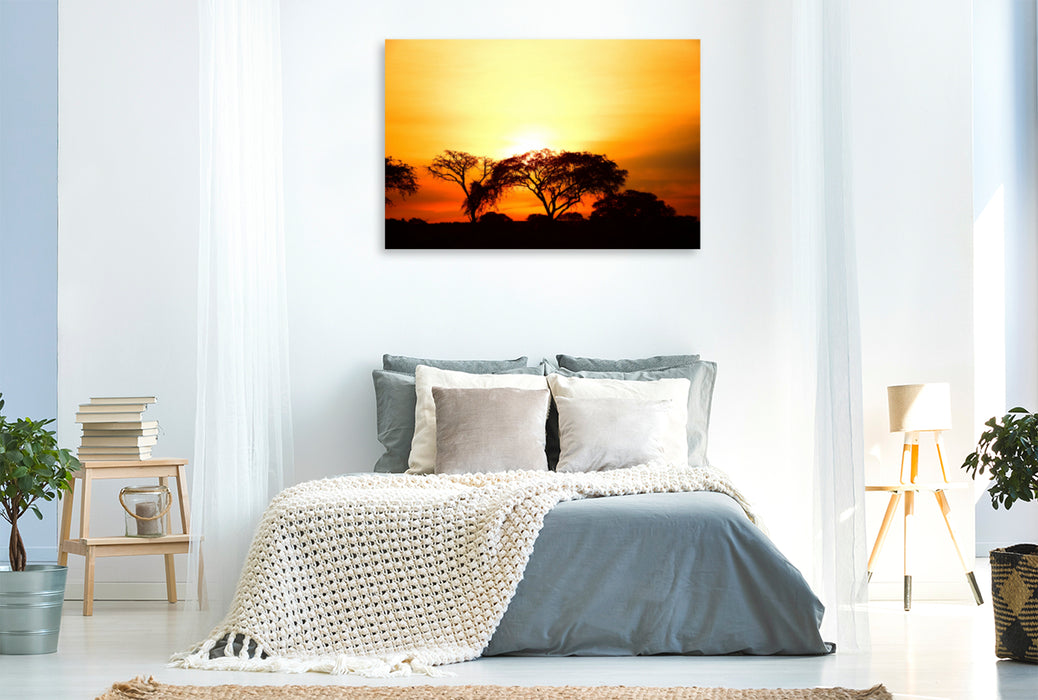 Premium Textil-Leinwand Premium Textil-Leinwand 120 cm x 80 cm quer Spektakulärer Sonnenuntergang in Uganda