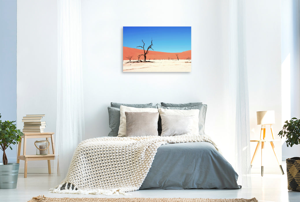 Premium Textil-Leinwand Premium Textil-Leinwand 120 cm x 80 cm quer Die Tonpfanne Deadvlei im Sossusvlei Nationalpark in der Namib Wüste in Namibia