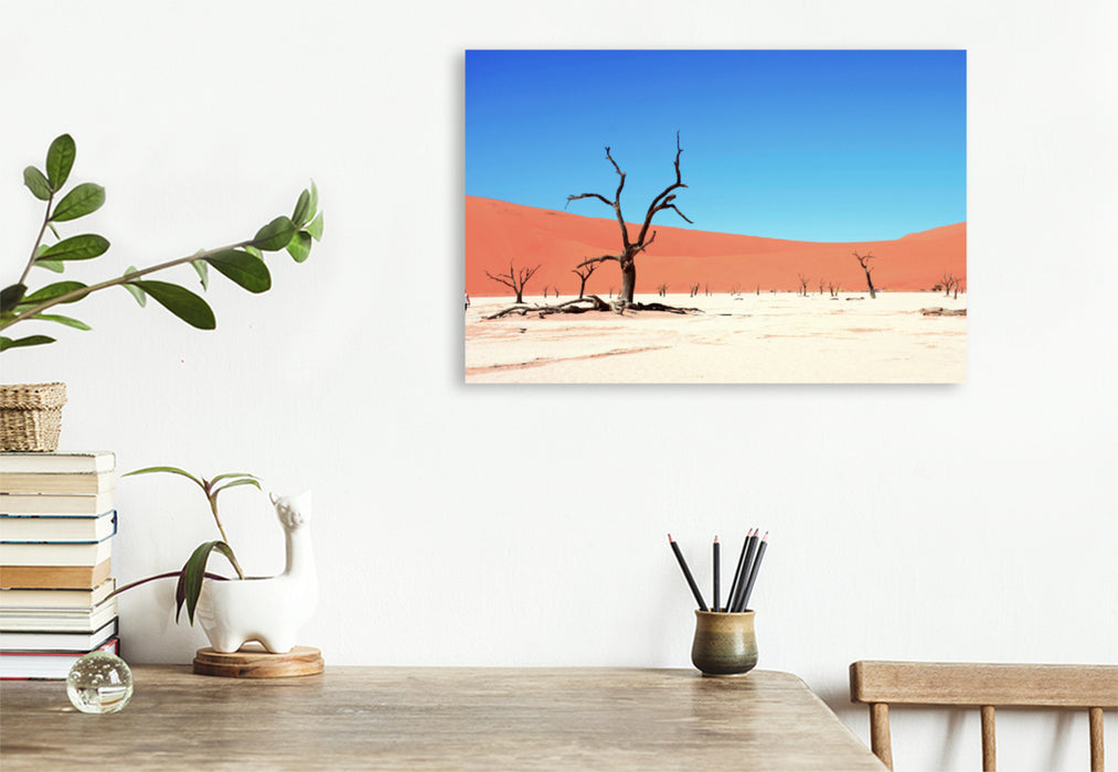 Premium Textil-Leinwand Premium Textil-Leinwand 120 cm x 80 cm quer Die Tonpfanne Deadvlei im Sossusvlei Nationalpark in der Namib Wüste in Namibia